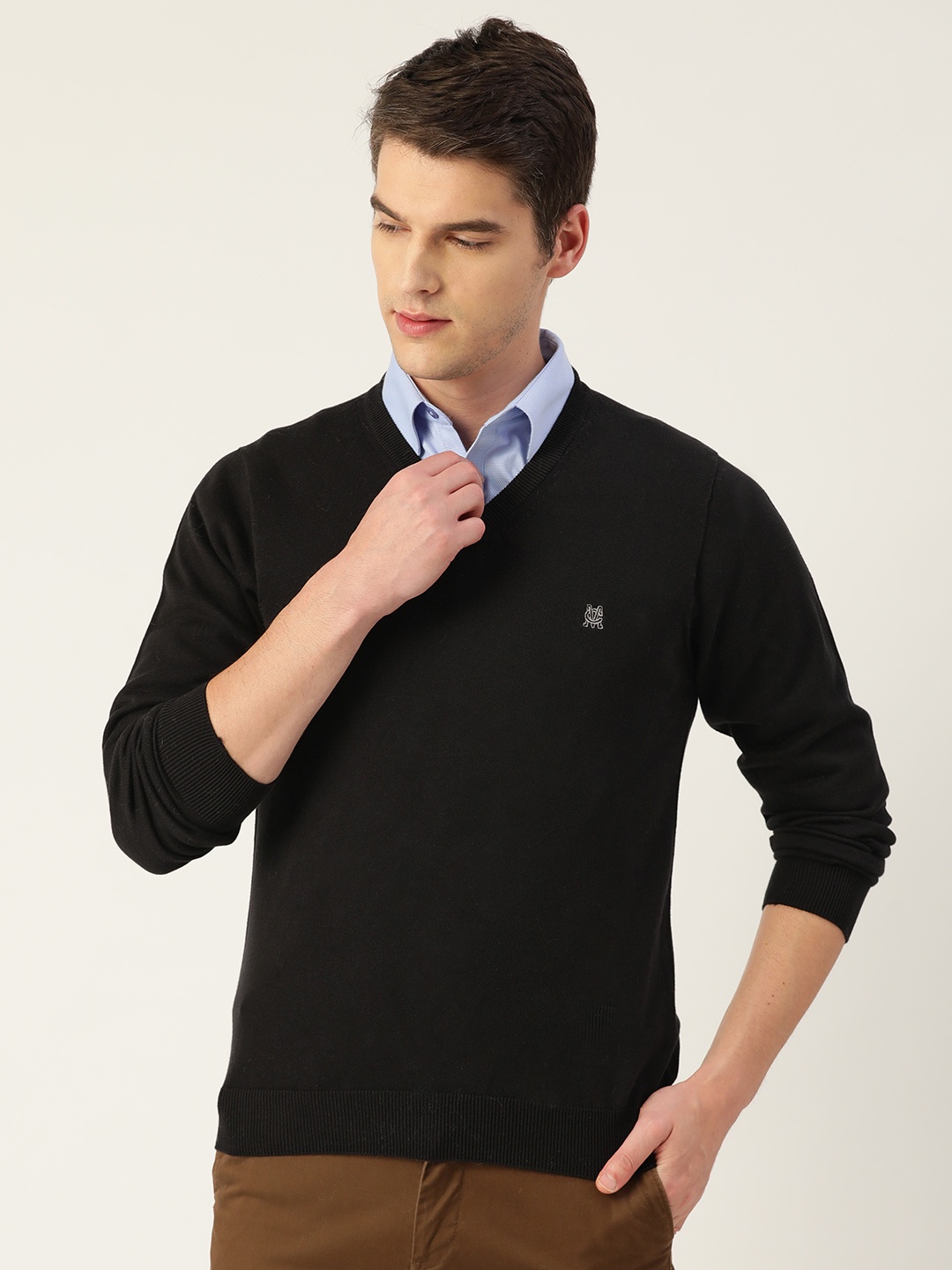 

Monte Carlo Men Black Solid Pure Cotton Sweater