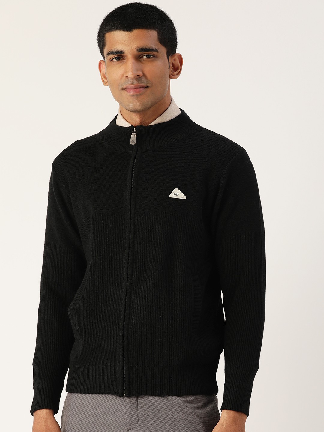 

Monte Carlo Men Black Ribbed Front-Open Sweater