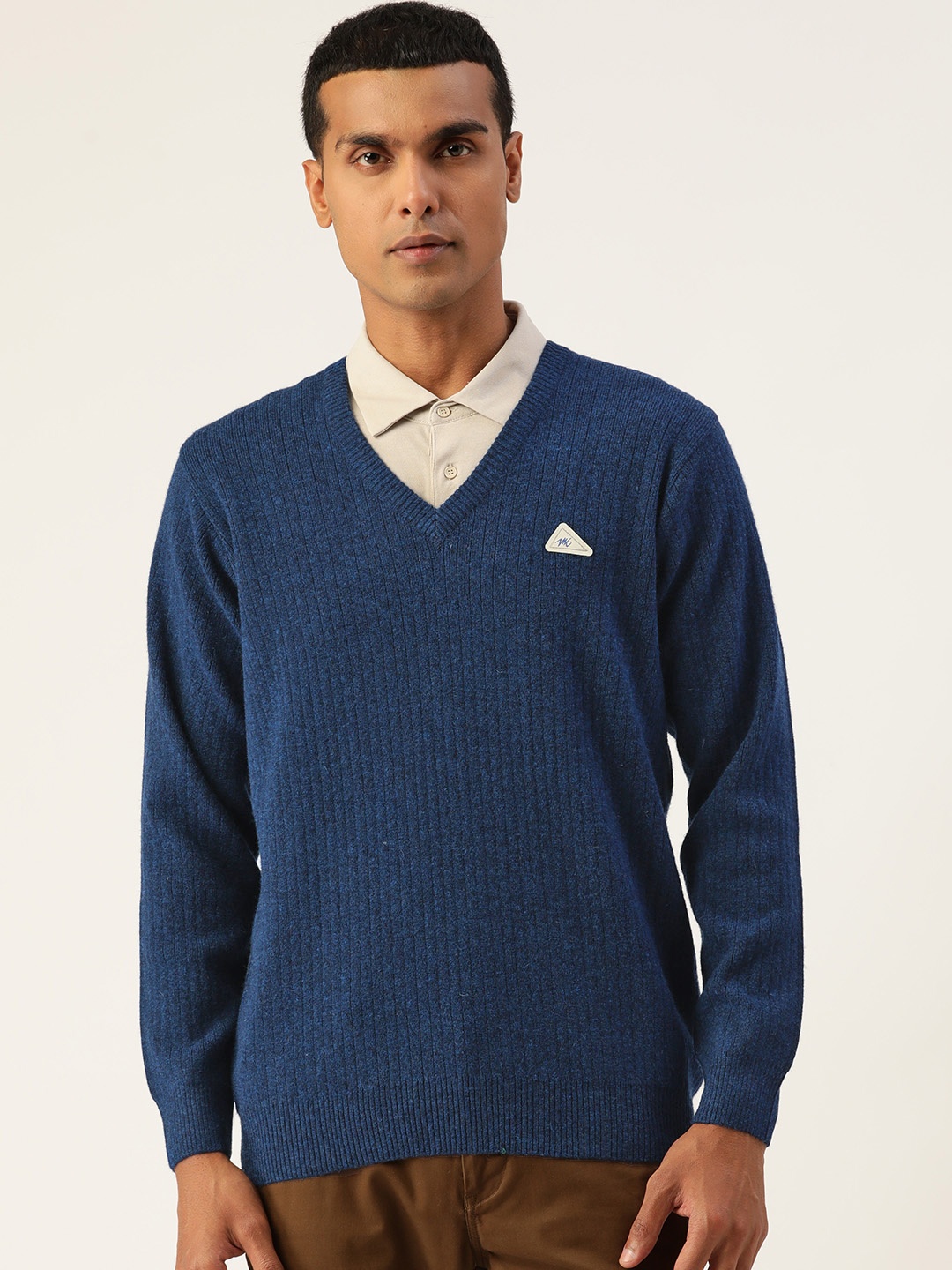 

Monte Carlo Men Navy Blue Ribbed V-Neck Pullover