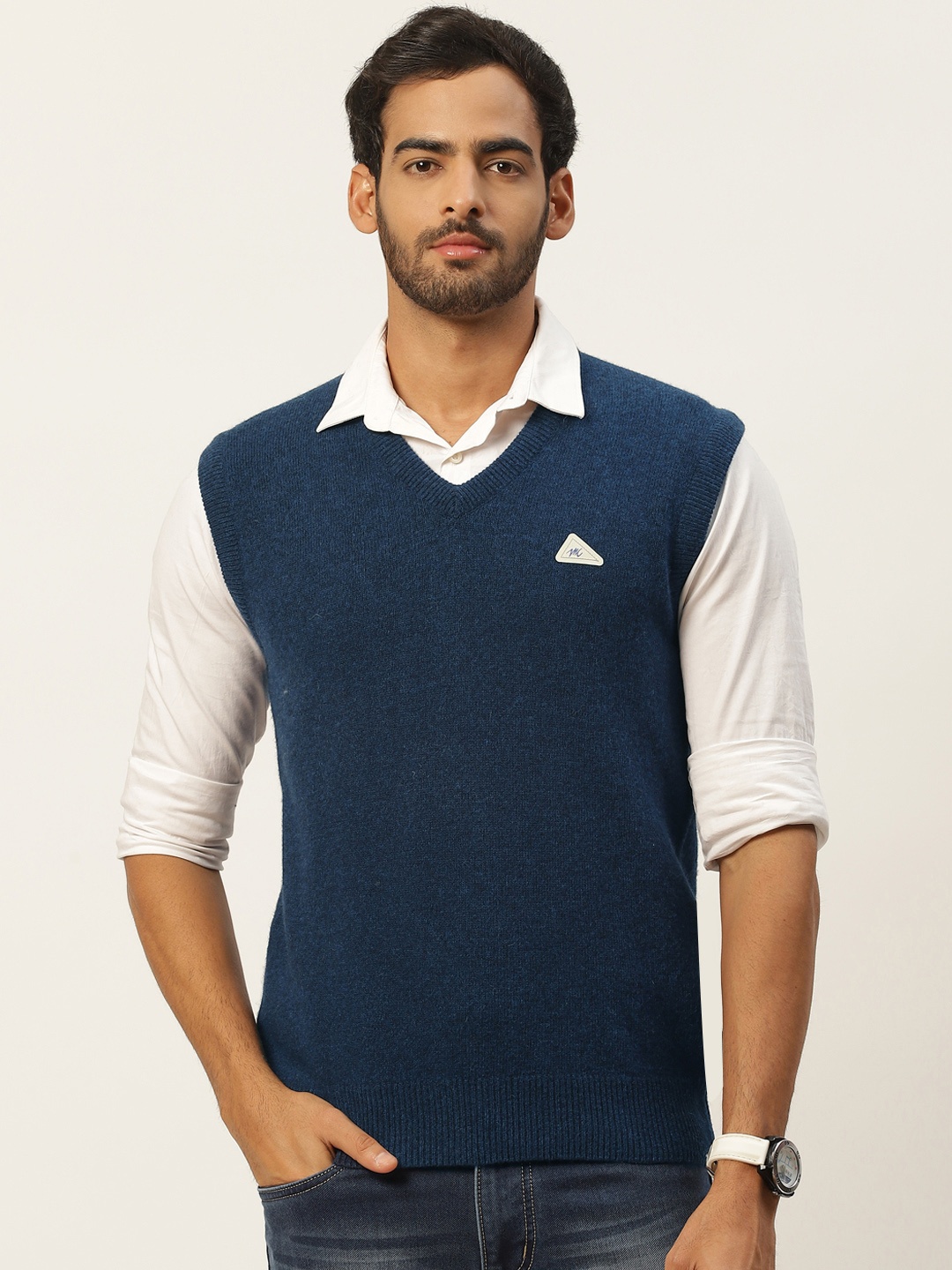 

Monte Carlo Men Navy Blue Self Design Sweater Vest