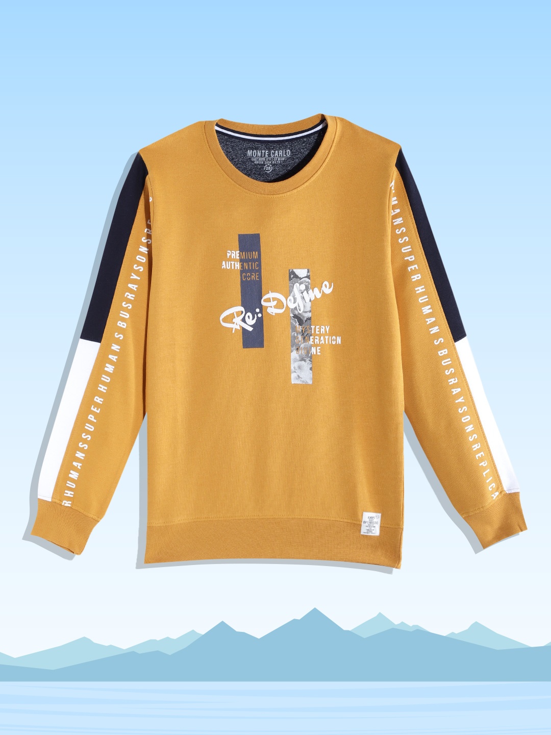 

Monte Carlo Boys Mustard Yellow & White Graphic Printed Sweatshirt