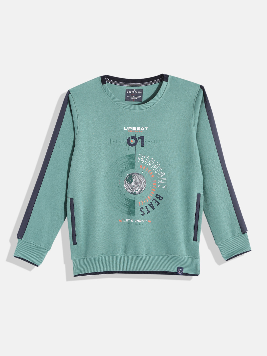

Monte Carlo Boys Sage Green & Navy Blue Graphic Printed Sweatshirt