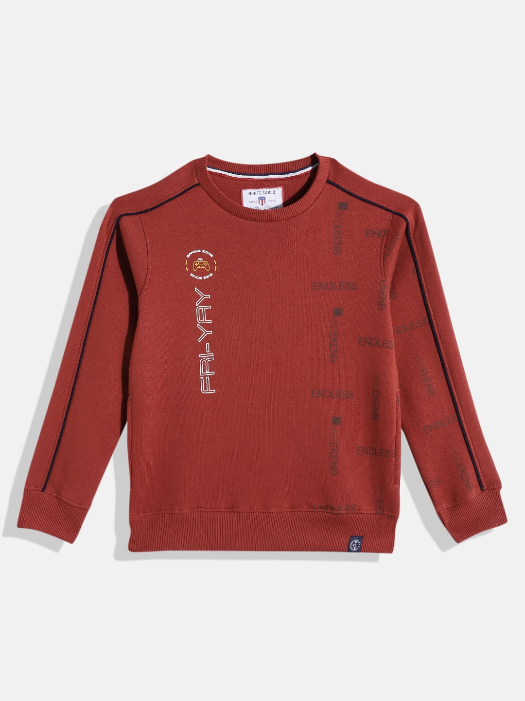 Monte Carlo Boys Rust Brown Typography Printed Sweatshirt