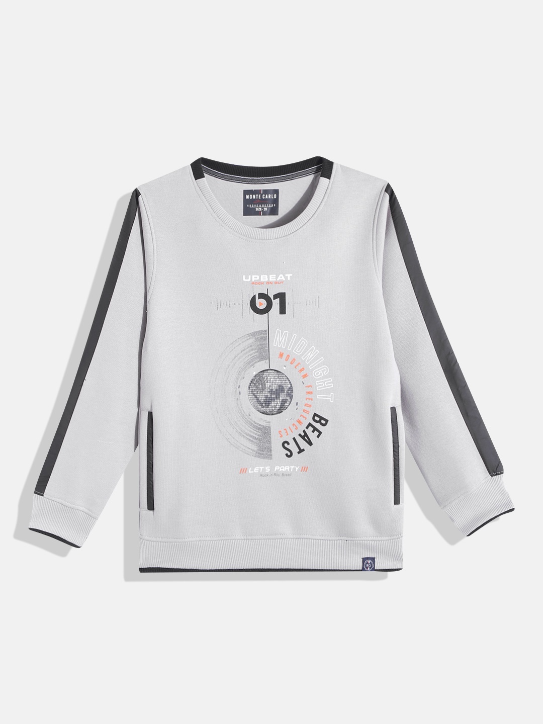 

Monte Carlo Boys Grey Melange & Black Graphic Printed Sweatshirt