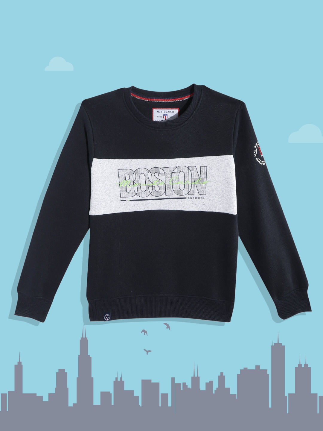 

Monte Carlo Boys Navy Blue & Grey Brand Logo Printed Sweatshirt