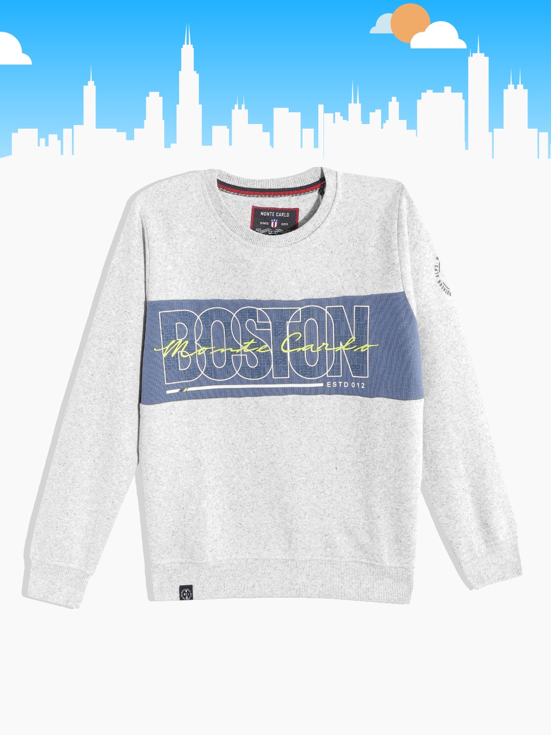

Monte Carlo Boys Grey Melange & Blue Typography Printed Sweatshirt