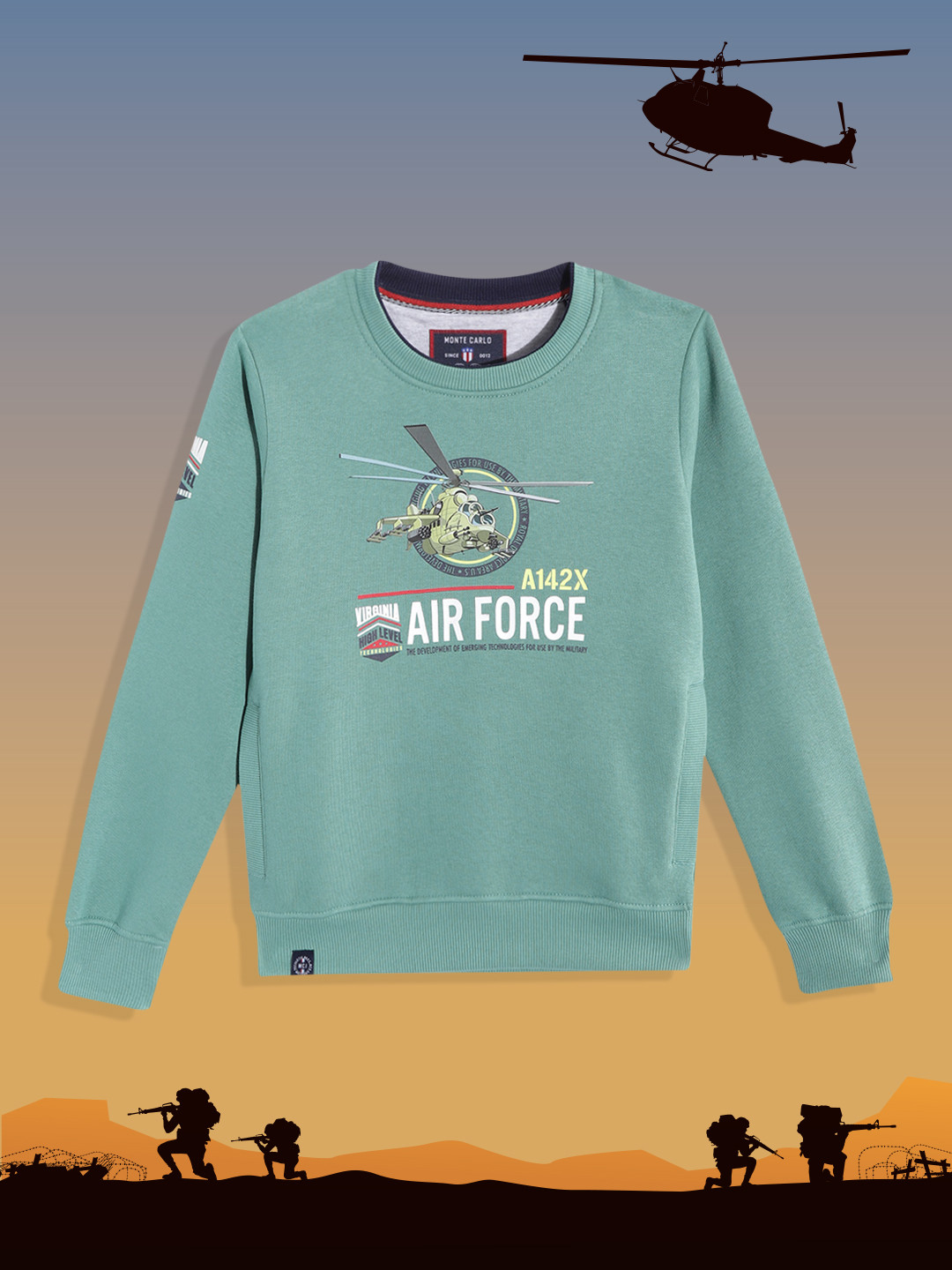 

Monte Carlo Boys Sage Green Typography Printed Sweatshirt
