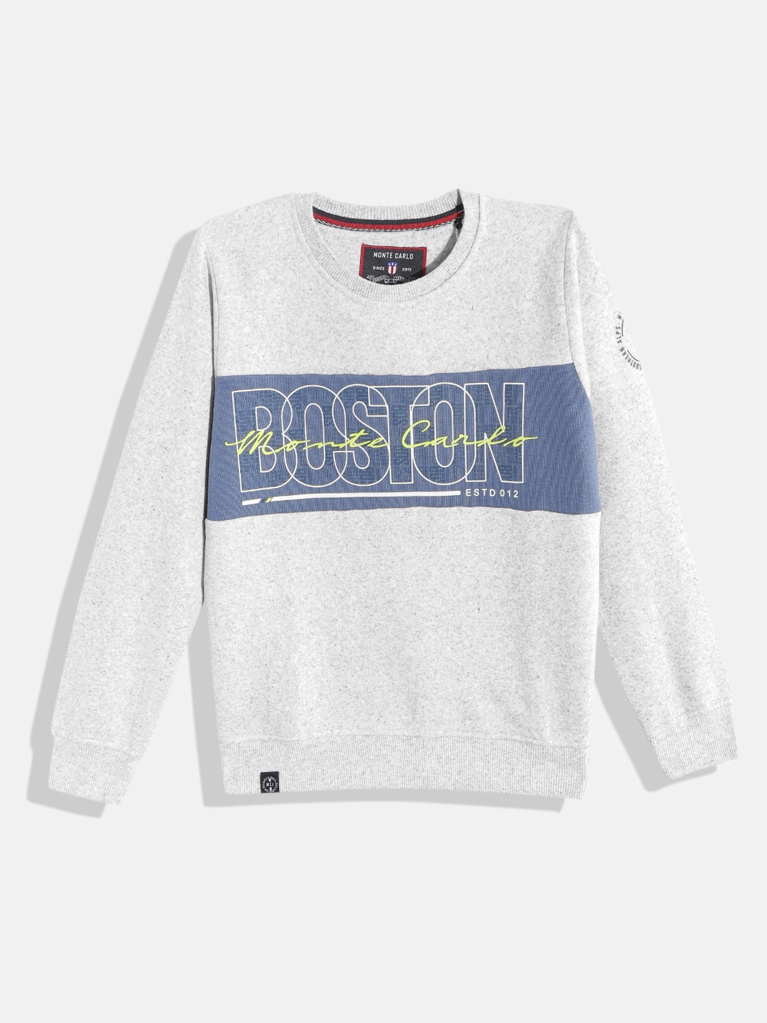 

Monte Carlo Boys Grey Melange & Blue Typography Printed Sweatshirt