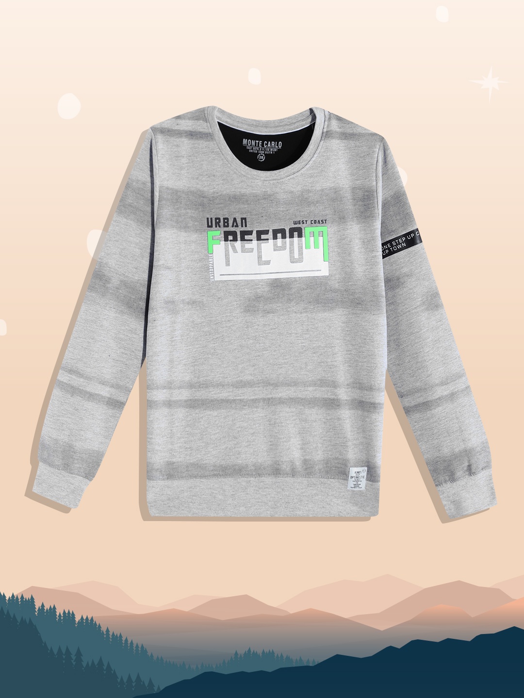 Monte Carlo Boys Grey Melange & White Typography Printed Sweatshirt