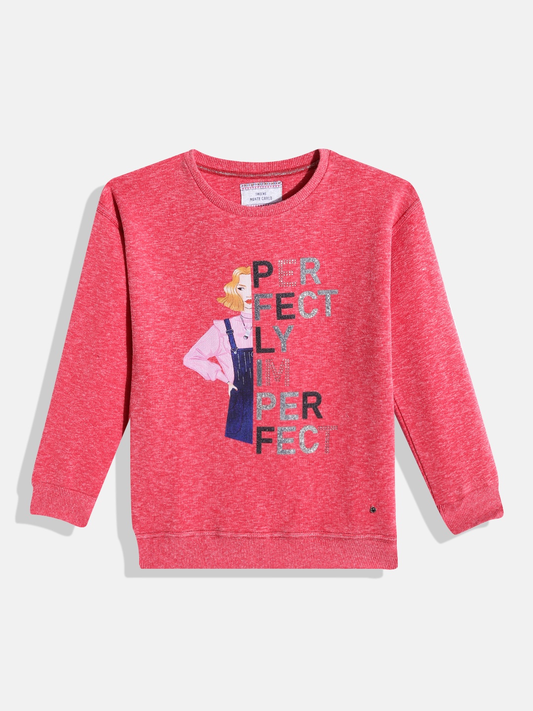 

Monte Carlo Girls Coral Typography Printed Stone Embellished Sweatshirt