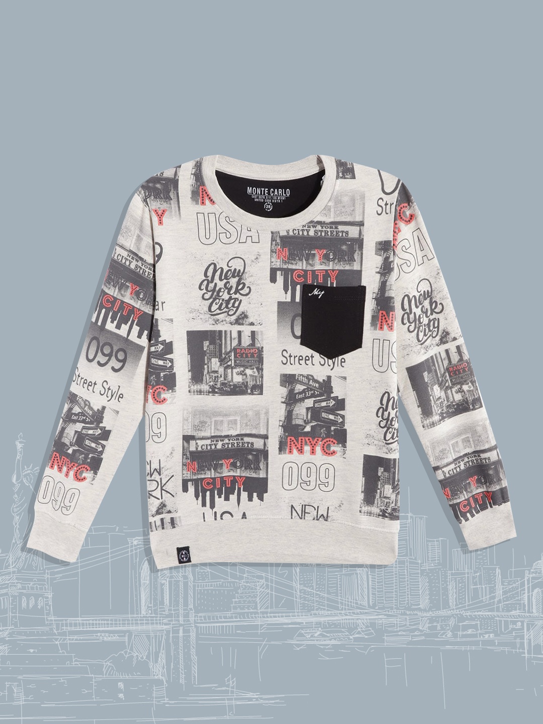 

Monte Carlo Boys Beige & Grey Graphic Printed Sweatshirt