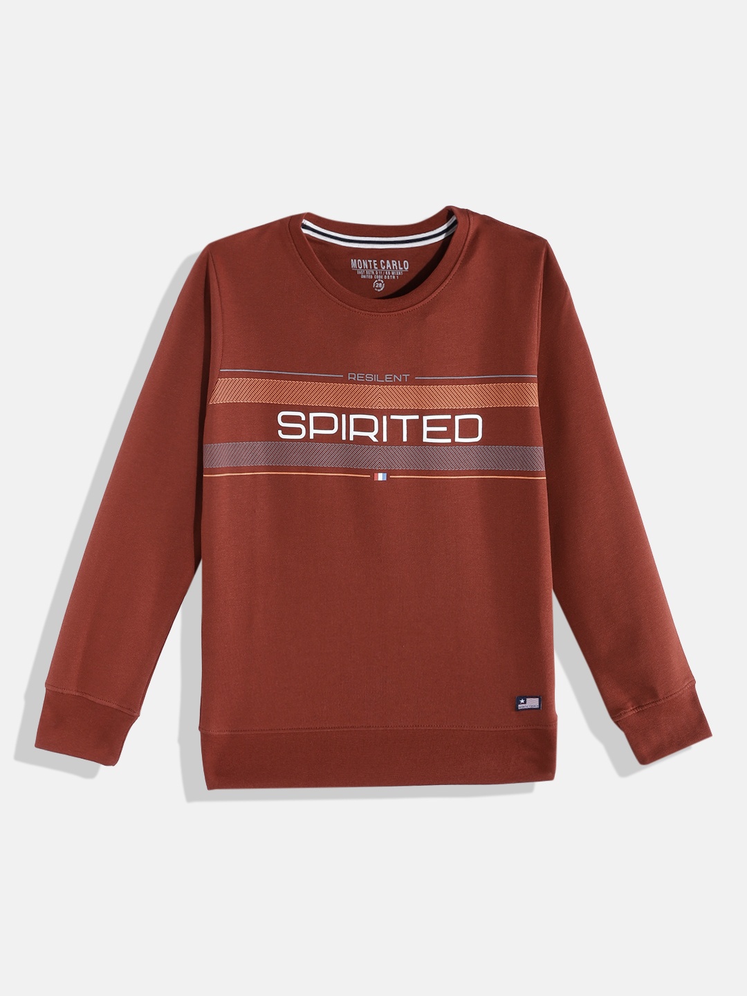 Monte Carlo Boys Rust Orange & White Typography Printed Sweatshirt