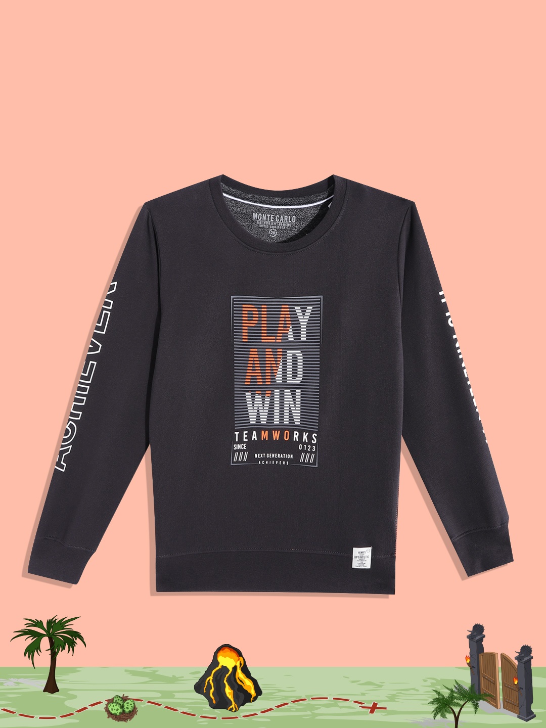 

Monte Carlo Teen Boys Charcoal Grey & Orange Graphic Printed Sweatshirt