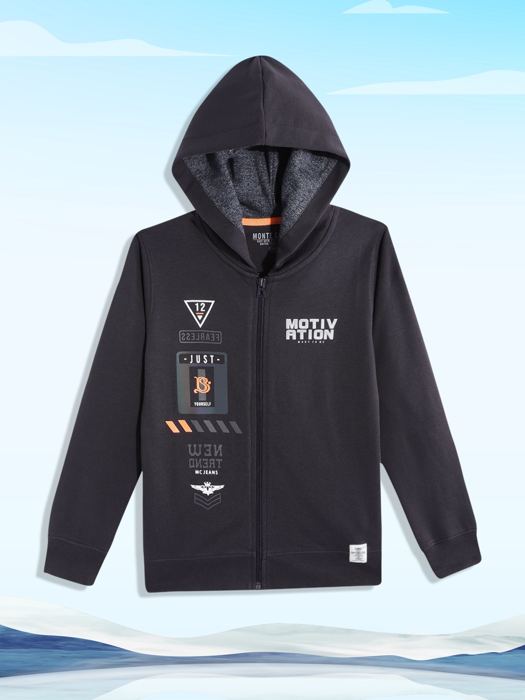 

Monte Carlo Boys Charcoal Grey & Orange Typography Printed Hooded Sweatshirt