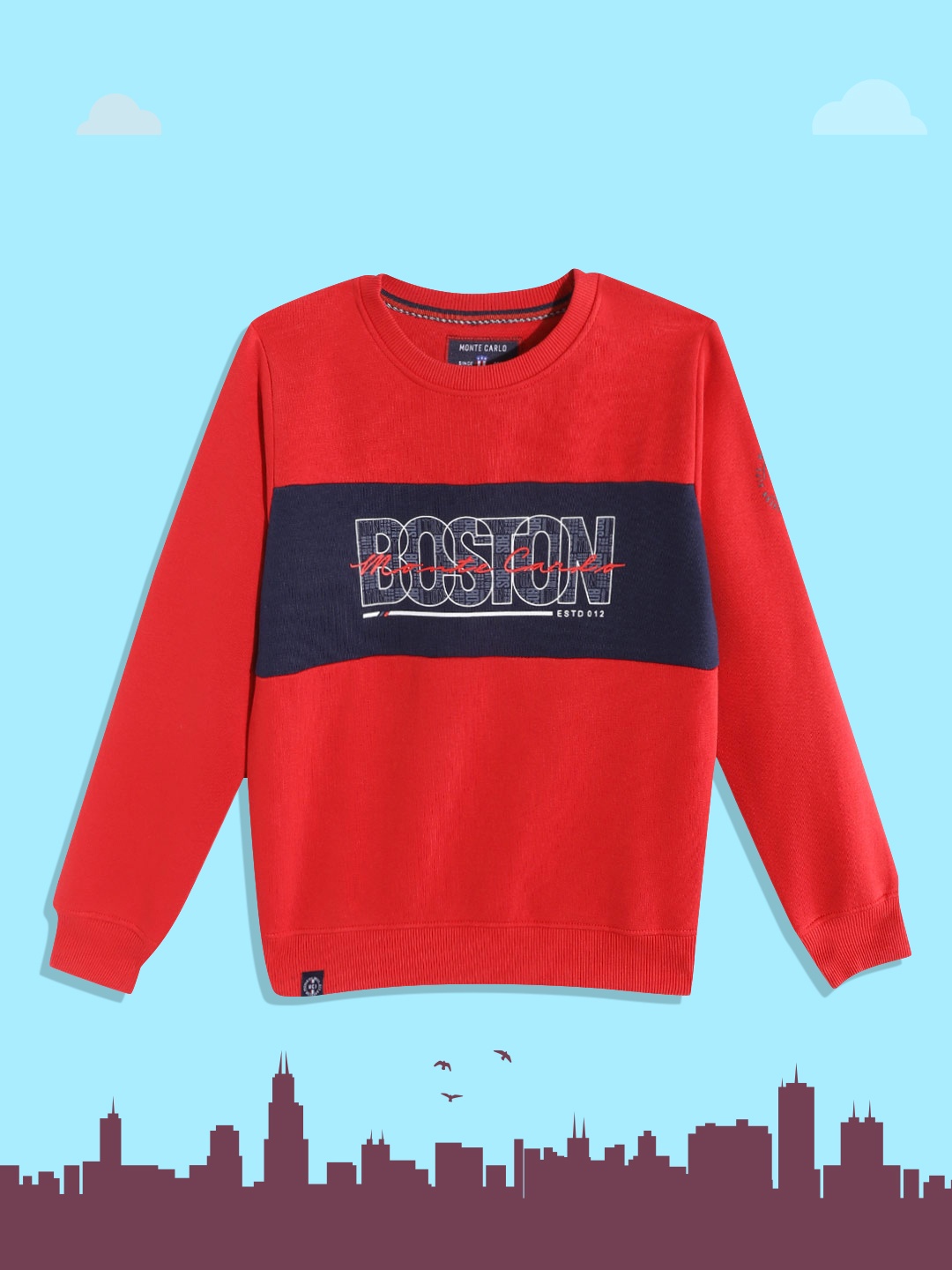

Monte Carlo Boys Red & Navy Blue Typography Printed Sweatshirt