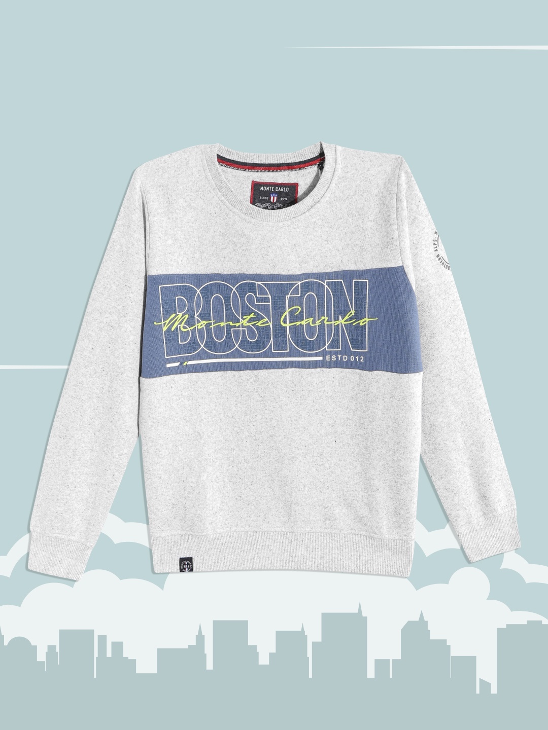 

Monte Carlo Boys Grey Melange & Blue Typography Printed Sweatshirt