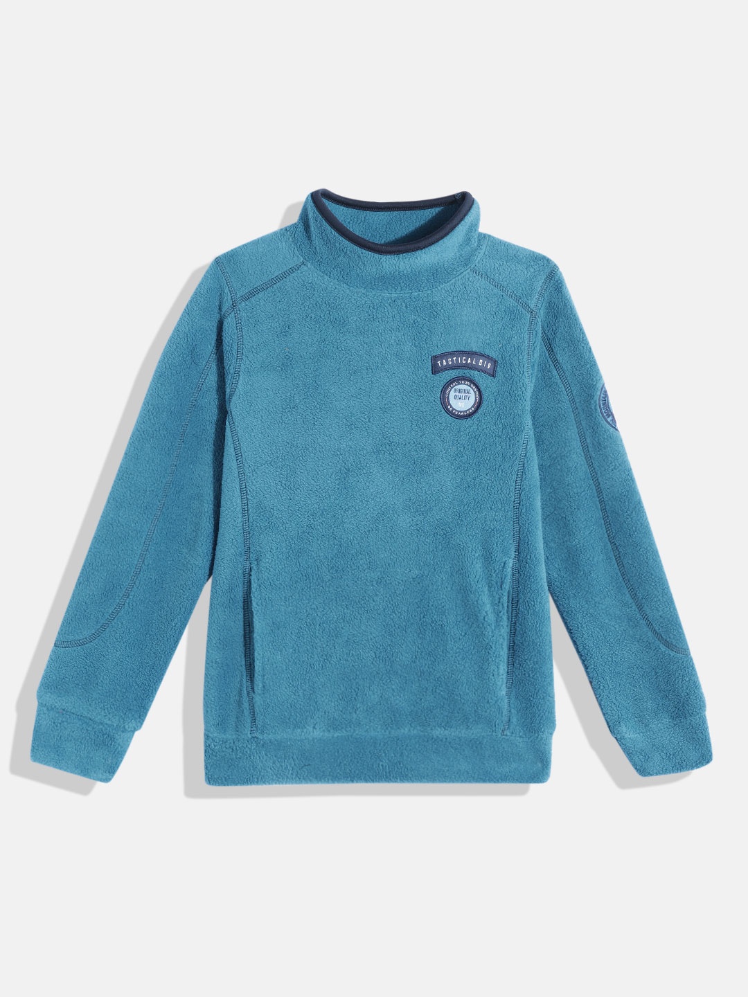 

Monte Carlo Boys Blue Solid High Neck Sweatshirt with Sherpa Upper