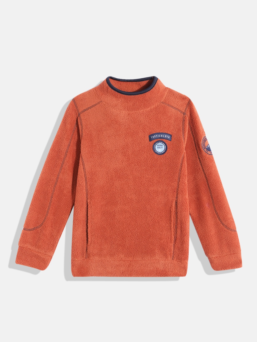 

Monte Carlo Boys Rust Orange Solid High Neck Sweatshirt with Sherpa Upper