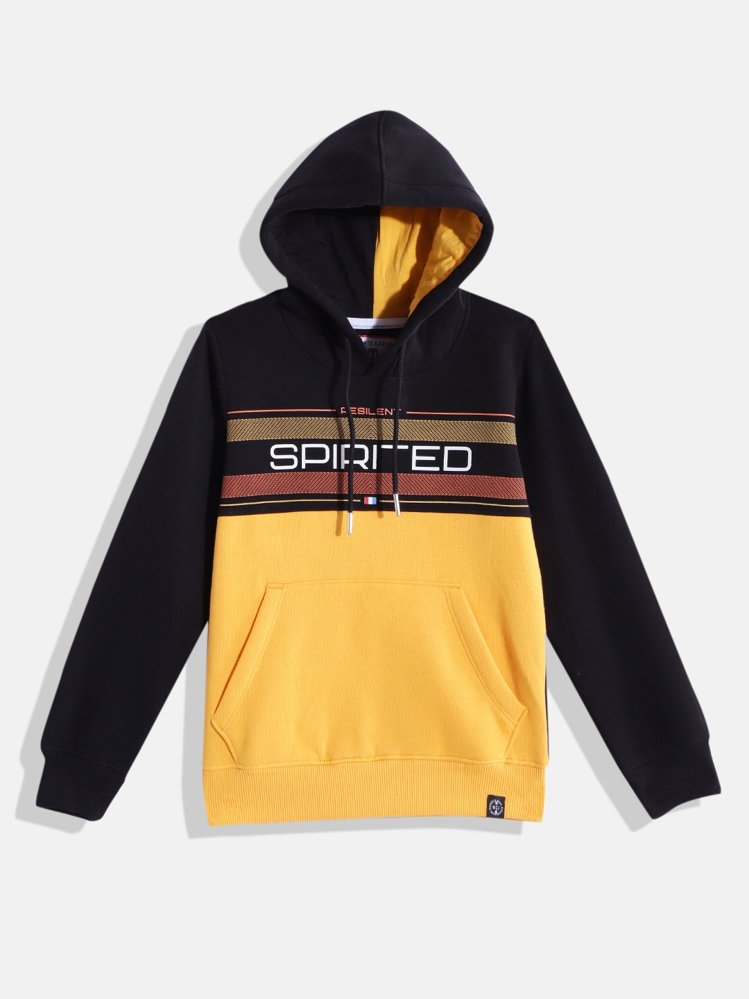 

Monte Carlo Boys Black & Yellow Colourblocked & Printed Hooded Sweatshirt