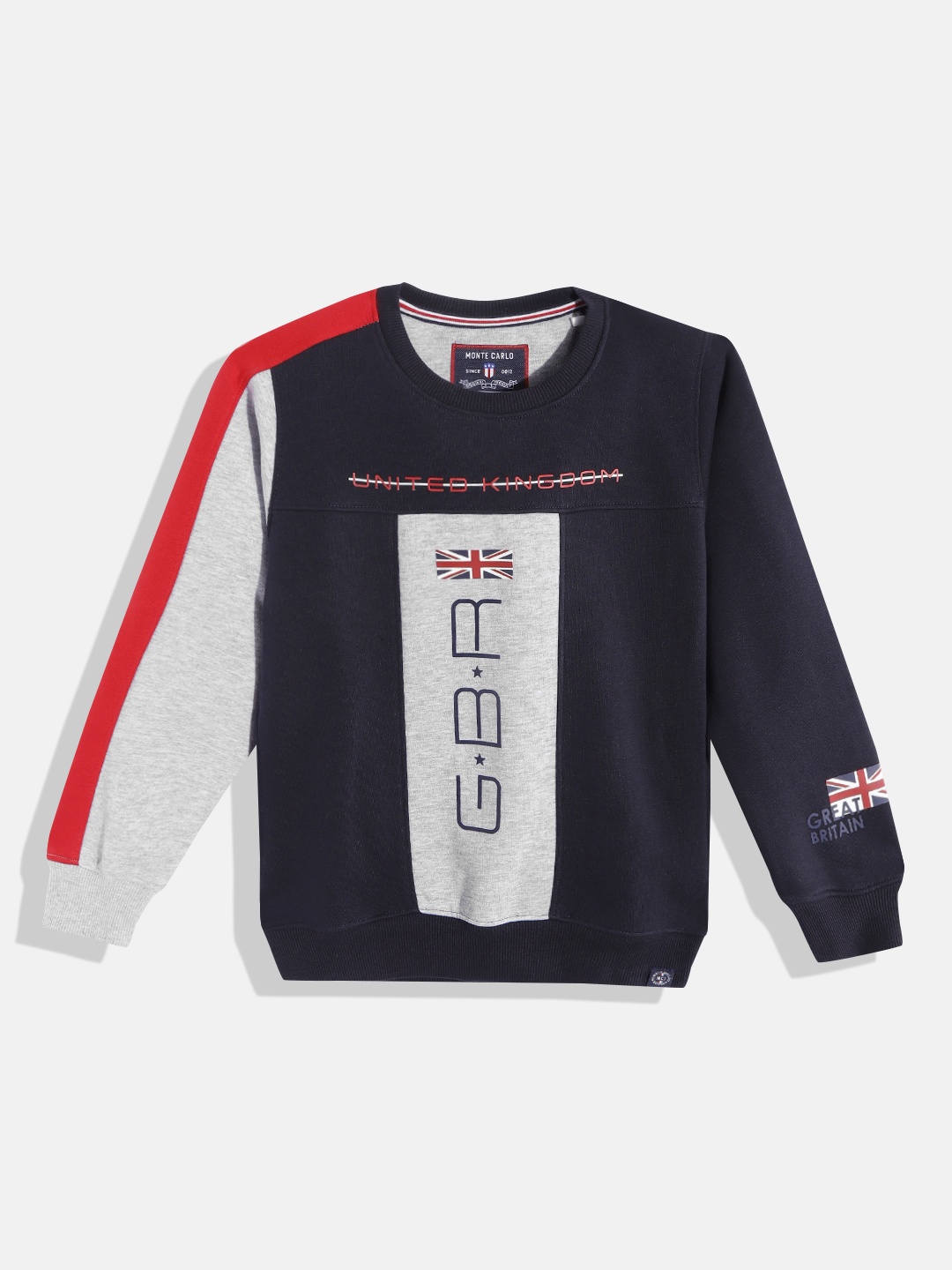 

Monte Carlo Teen Boys Navy Blue & Grey Colourblocked & Printed Sweatshirt