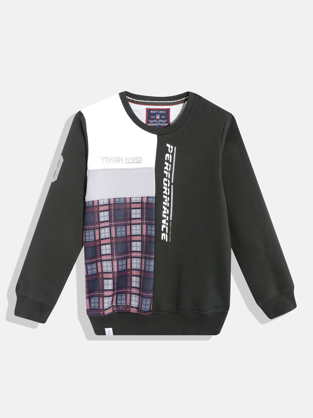 

Monte Carlo Boys Olive Green & White Colourblocked Sweatshirt
