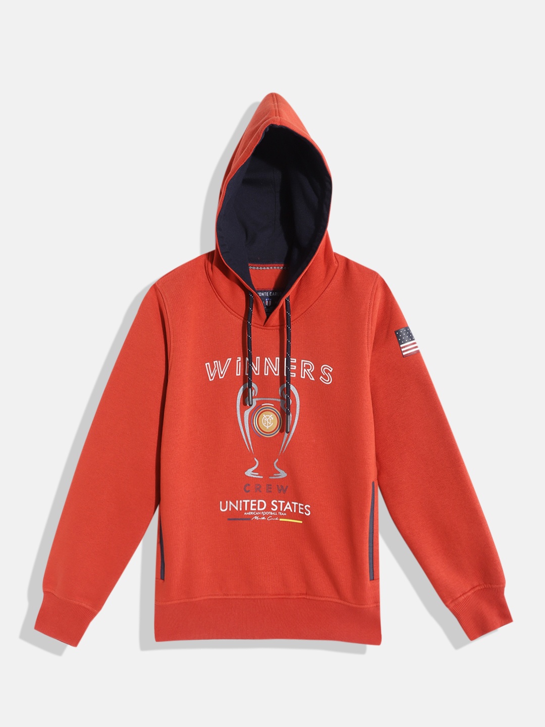 

Monte Carlo Boys Rust Orange & White Printed Hooded Sweatshirt