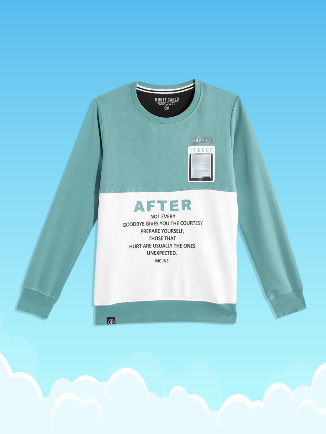 

Monte Carlo Boys Green & White Colourblocked & Printed Sweatshirt