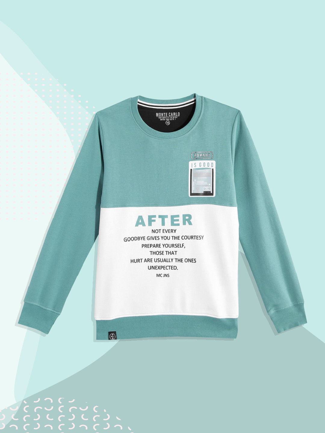 

Monte Carlo Boys Green & White Colourblocked & Printed Sweatshirt