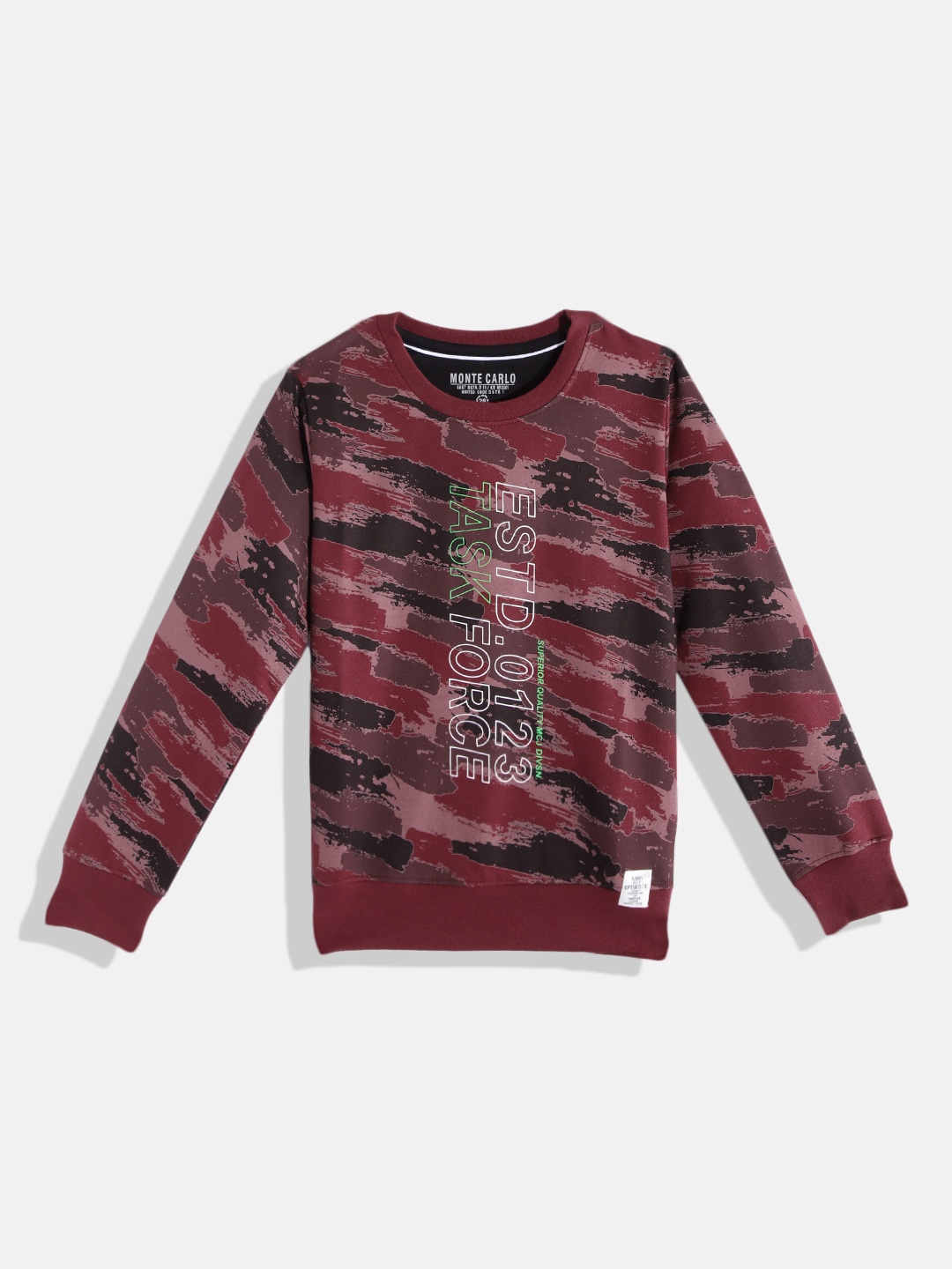 

Monte Carlo Boys Maroon & Coffee Brown Camouflage Printed Sweatshirt