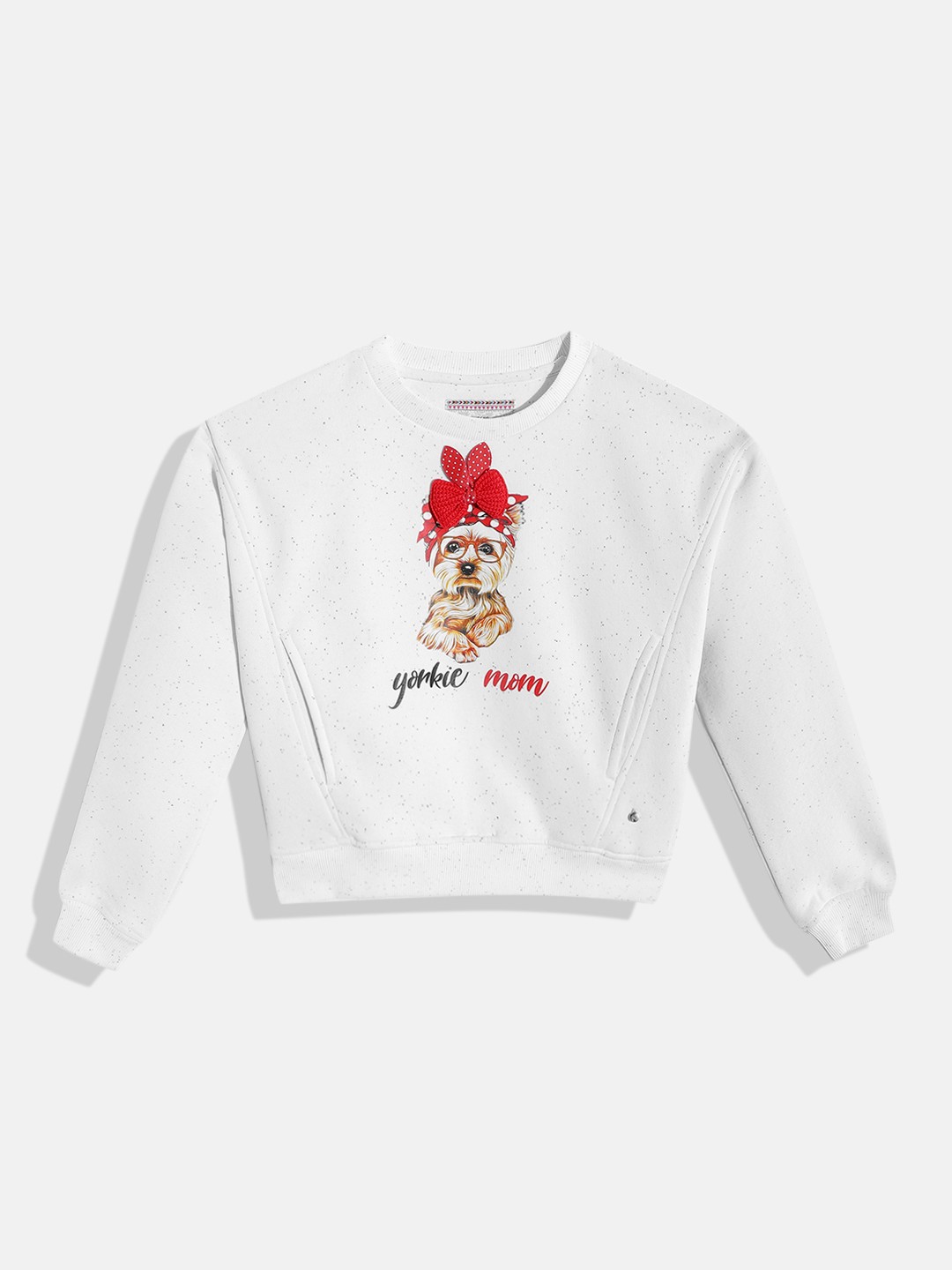 

Monte Carlo Girls White & Beige Graphic Printed Sweatshirt with Bow Applique Detail
