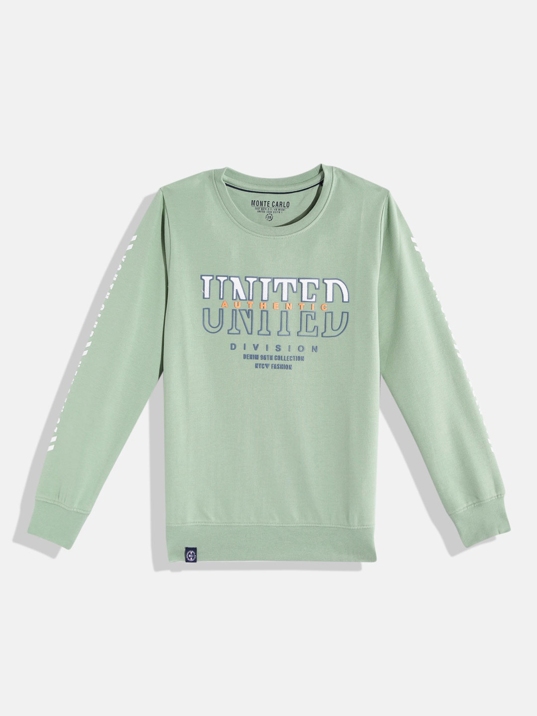 

Monte Carlo Boys Sage Green & Navy Blue Typography Printed Sweatshirt