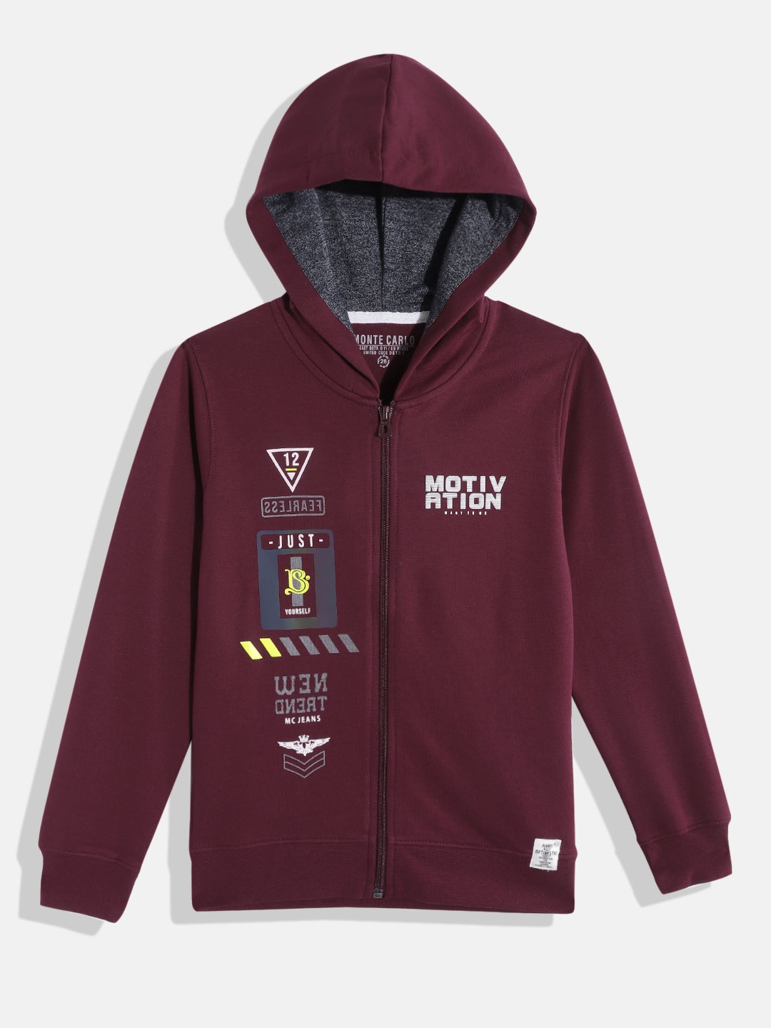 

Monte Carlo Boys Maroon & White Typography Printed Hooded Sweatshirt