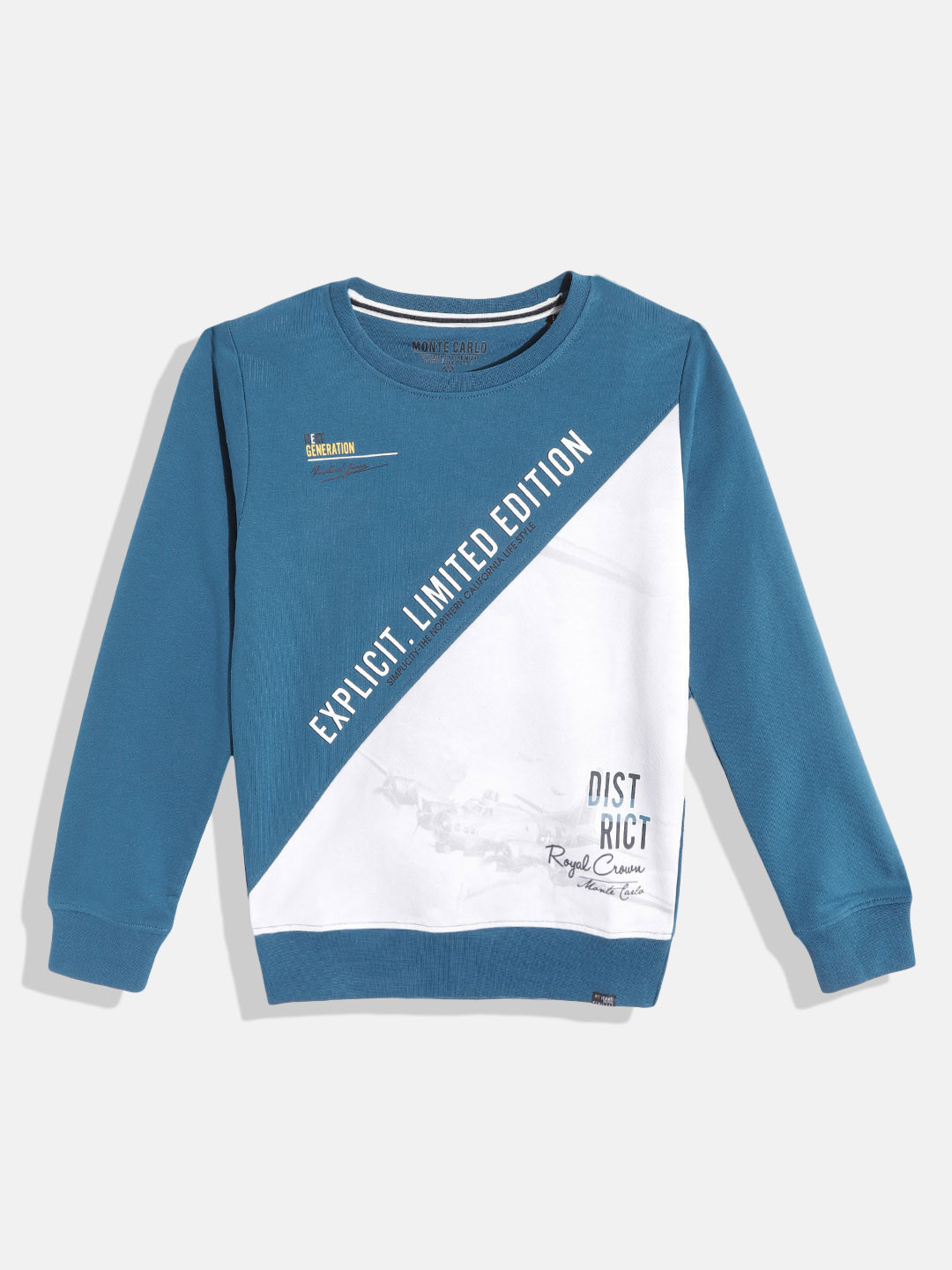 

Monte Carlo Teen Boys Teal Blue & White Colourblocked Sweatshirt