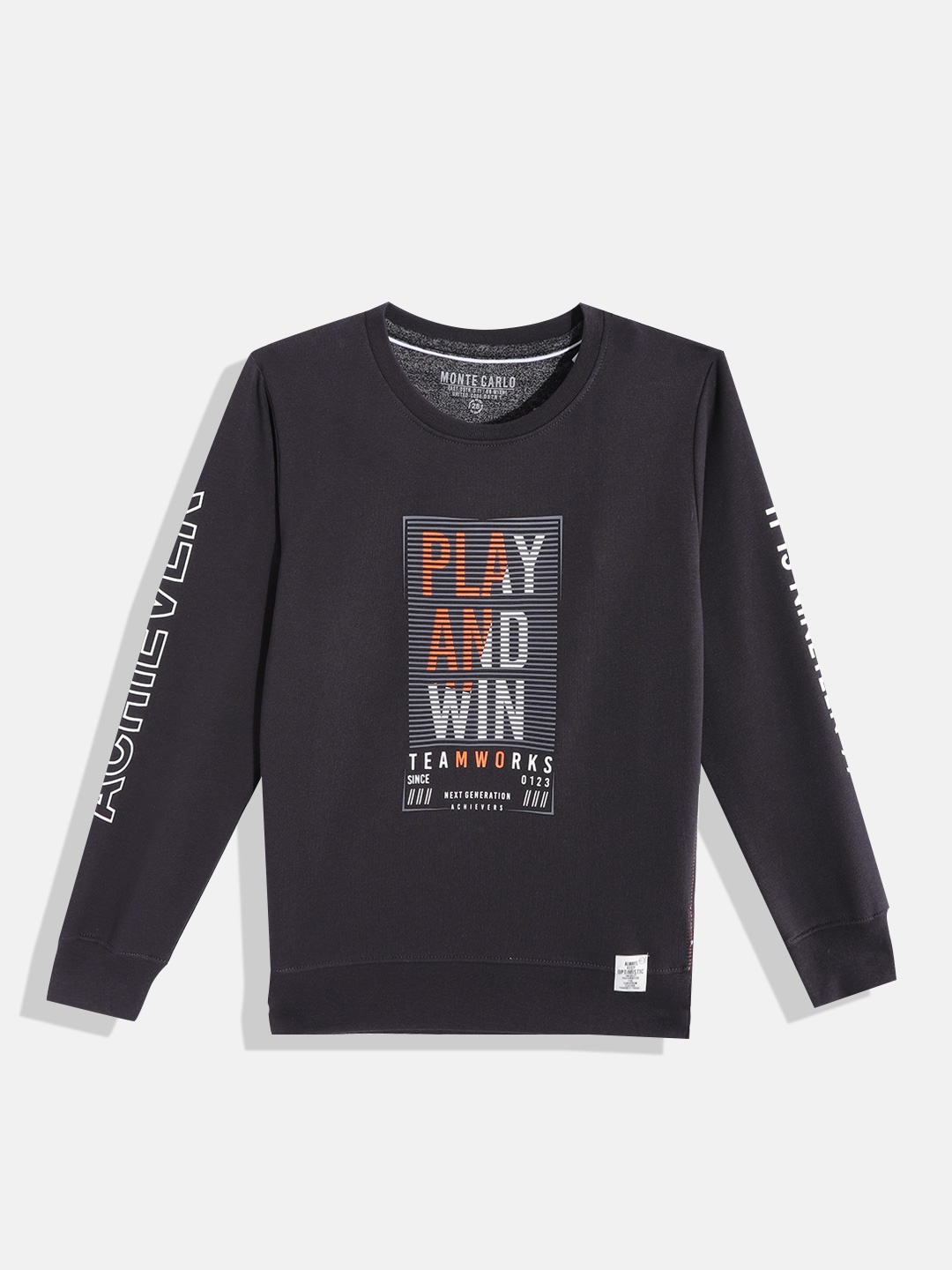 

Monte Carlo Boys Charcoal Grey & Orange Graphic Printed Sweatshirt
