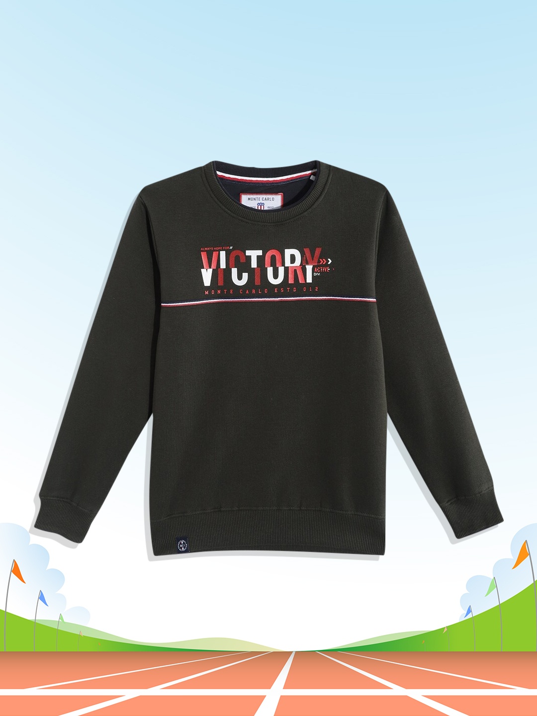 

Monte Carlo Boys Olive Green & Red Typography Printed Sweatshirt