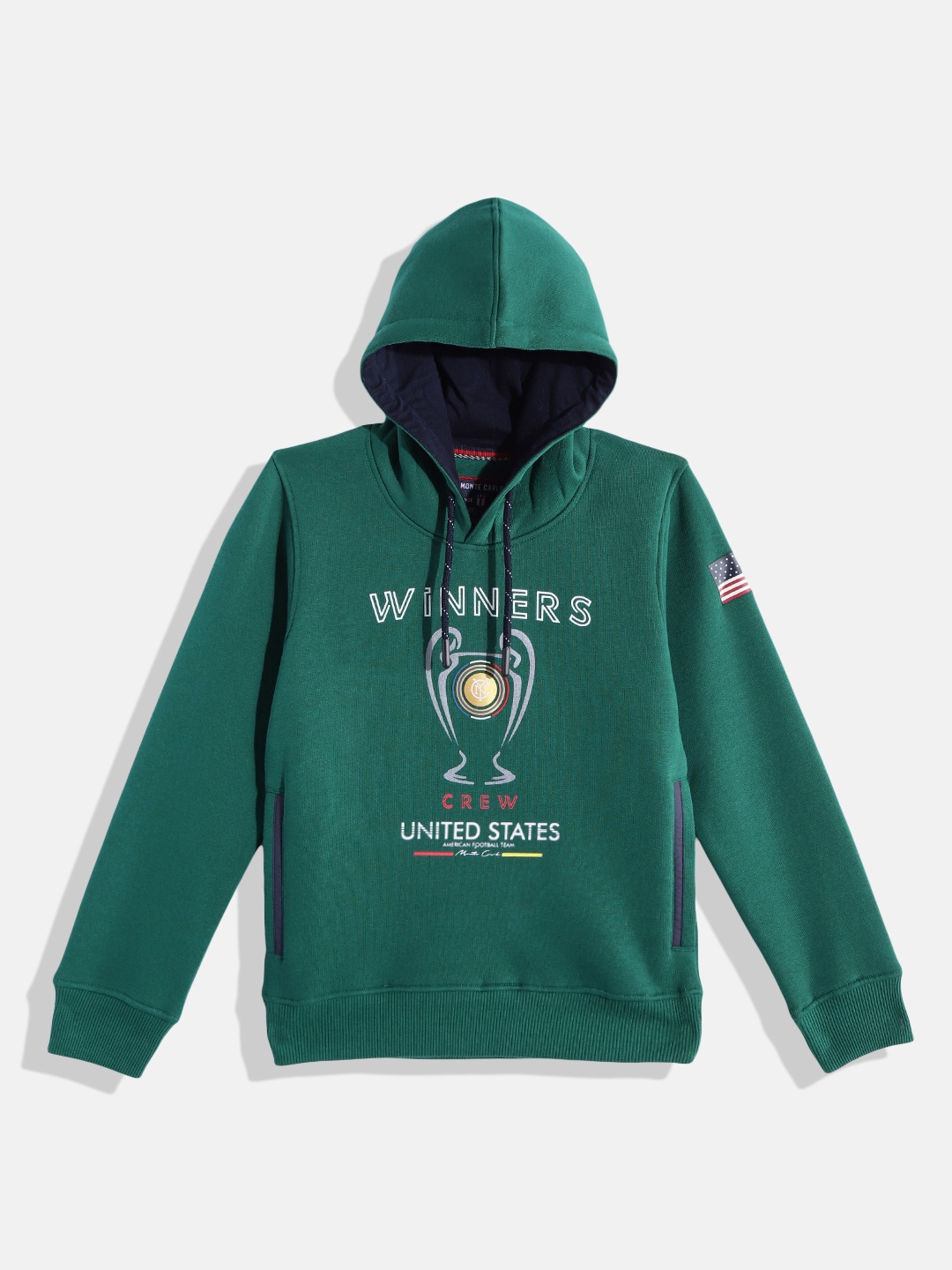 

Monte Carlo Boys Green & White Printed Hooded Sweatshirt