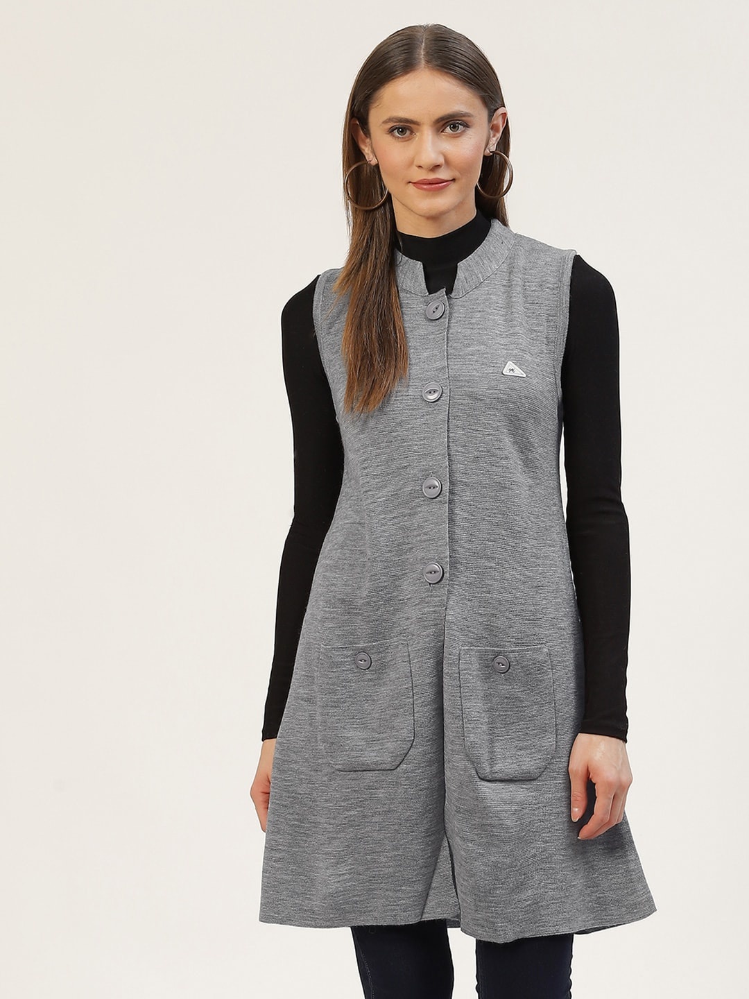 

Monte Carlo Women Grey Sleeveless Longline Cardigan