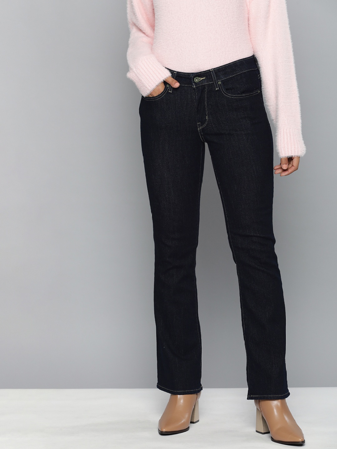 

Levis Women Navy Blue Bootcut Light Fade Stretchable with Belt Loops Jeans