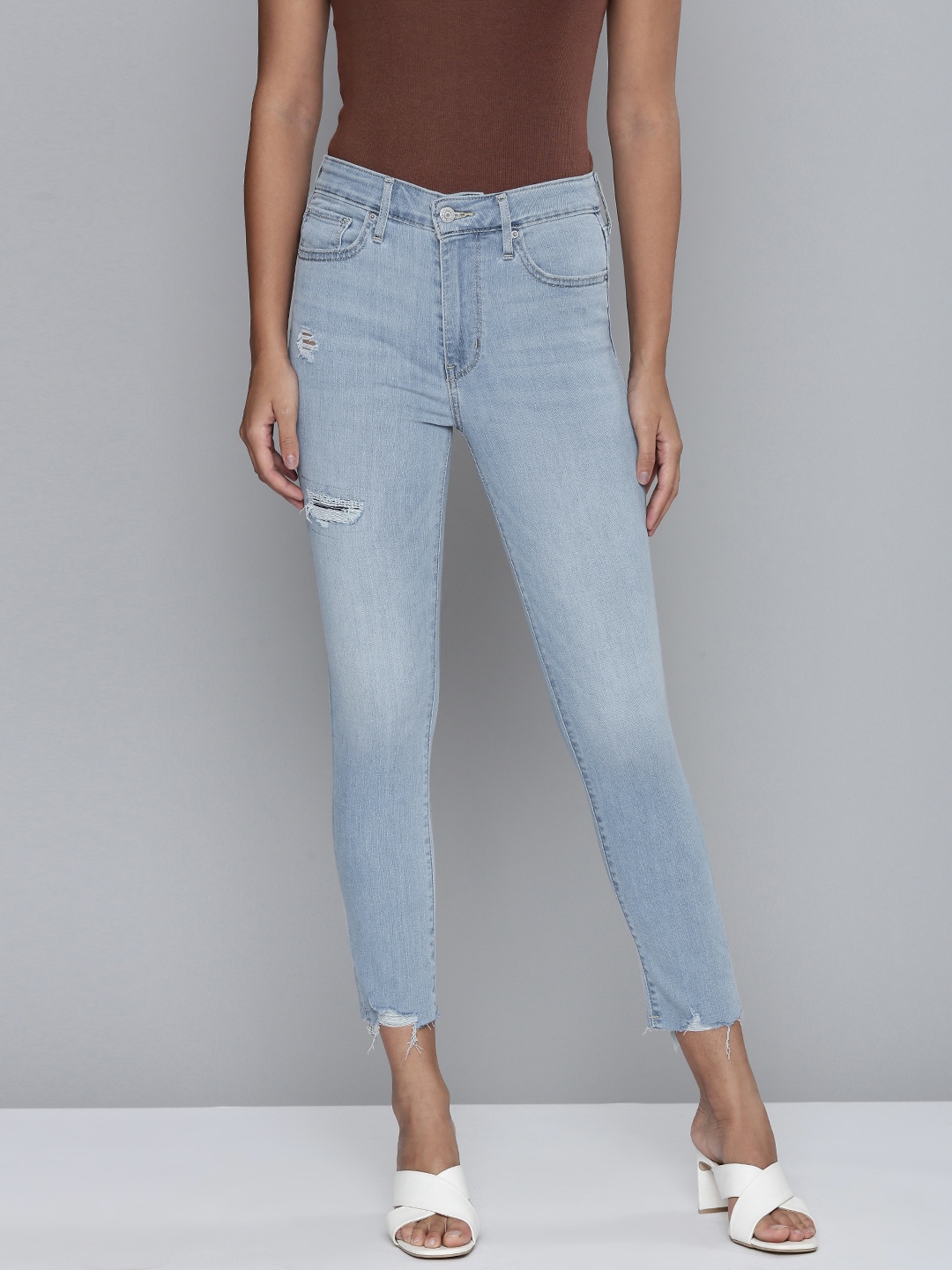 

Levis Women Blue 721 Skinny Fit High-Rise Low Distress Light Fade Stretchable Jeans