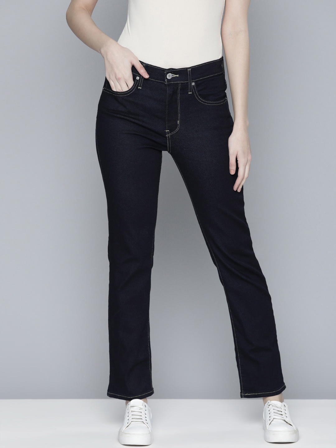 

Levis 724 Women Navy Blue Straight Fit High-Rise Clean Look Stretchable Jeans