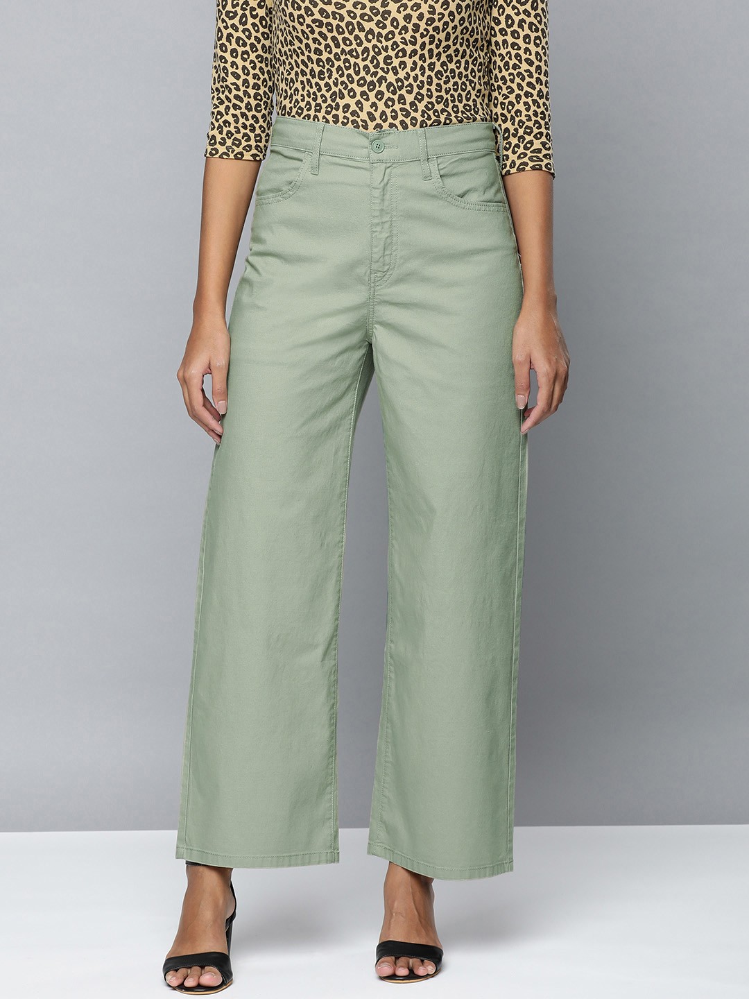 

Levis Women Khaki Green Loose Fit High-Rise Trousers