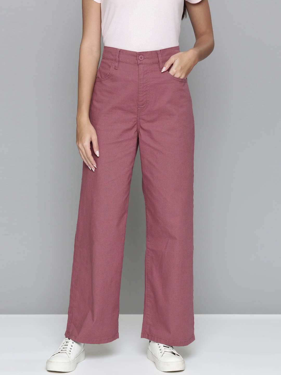 

Levis Women Dark Pink Wide Leg Loose Fit High-Rise Trousers