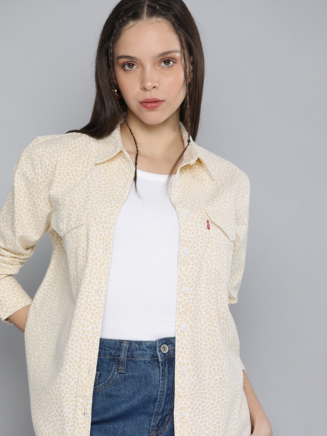 

Levis Women White Animal Printed Casual Shirt