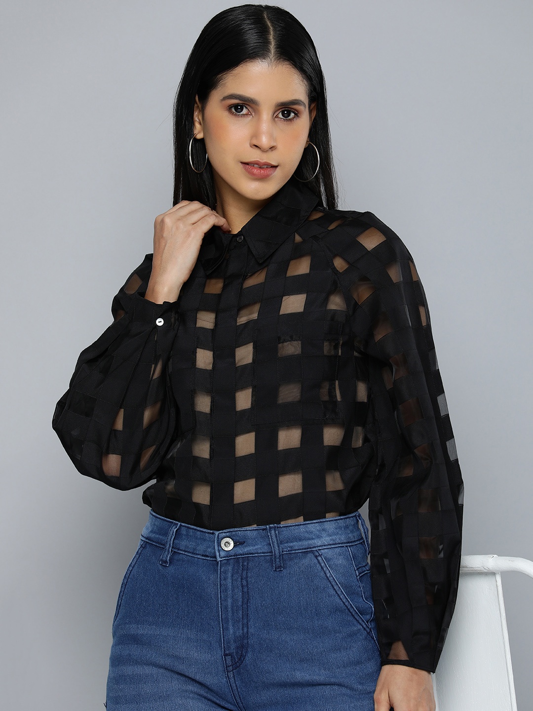 

Levis Semi Sheer Checked Casual Shirt, Black