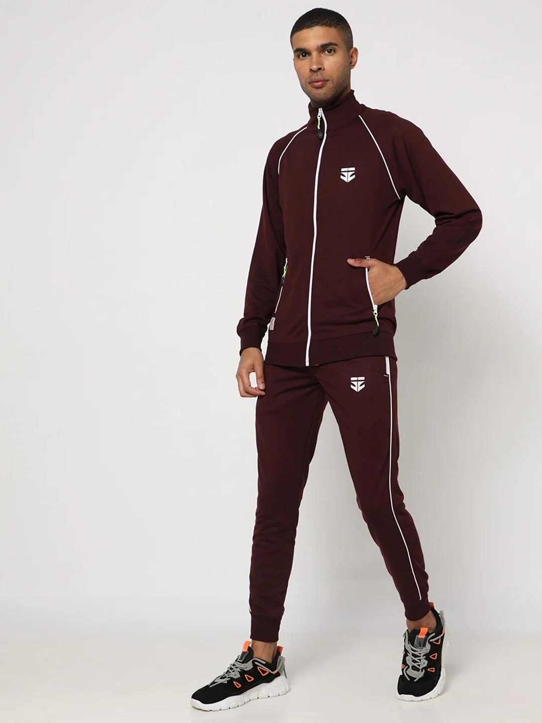 

Sports52 wear Men Wine-Coloured Brand Logo Printed Pure Cotton Tracksuit, Burgundy