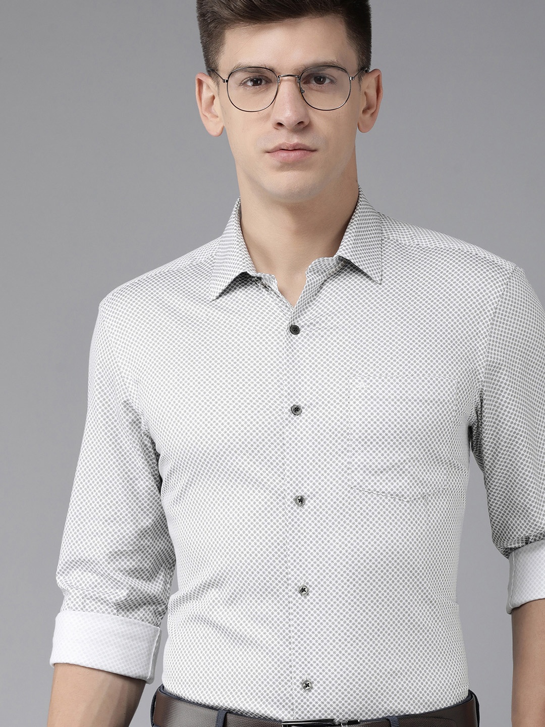

Arrow Men Grey Manhattan Slim Fit Ditsy Printed Pure Cotton Formal Shirt