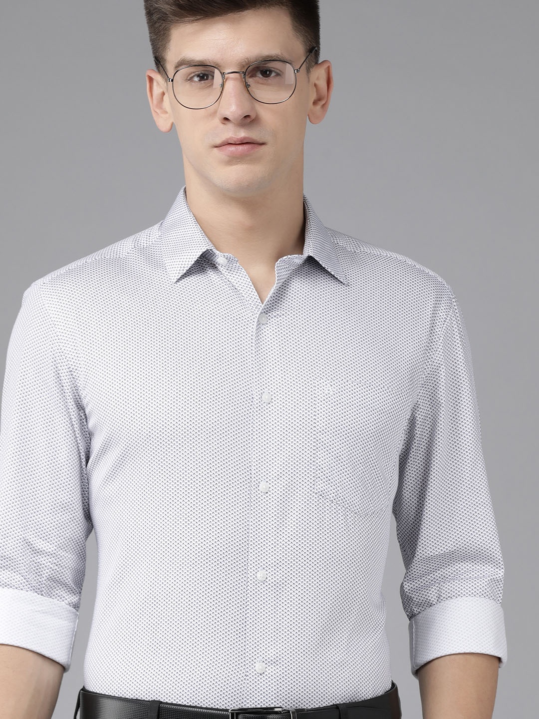

Arrow Men Blue And White Original Slim Fit Printed Pure Cotton Formal Shirt