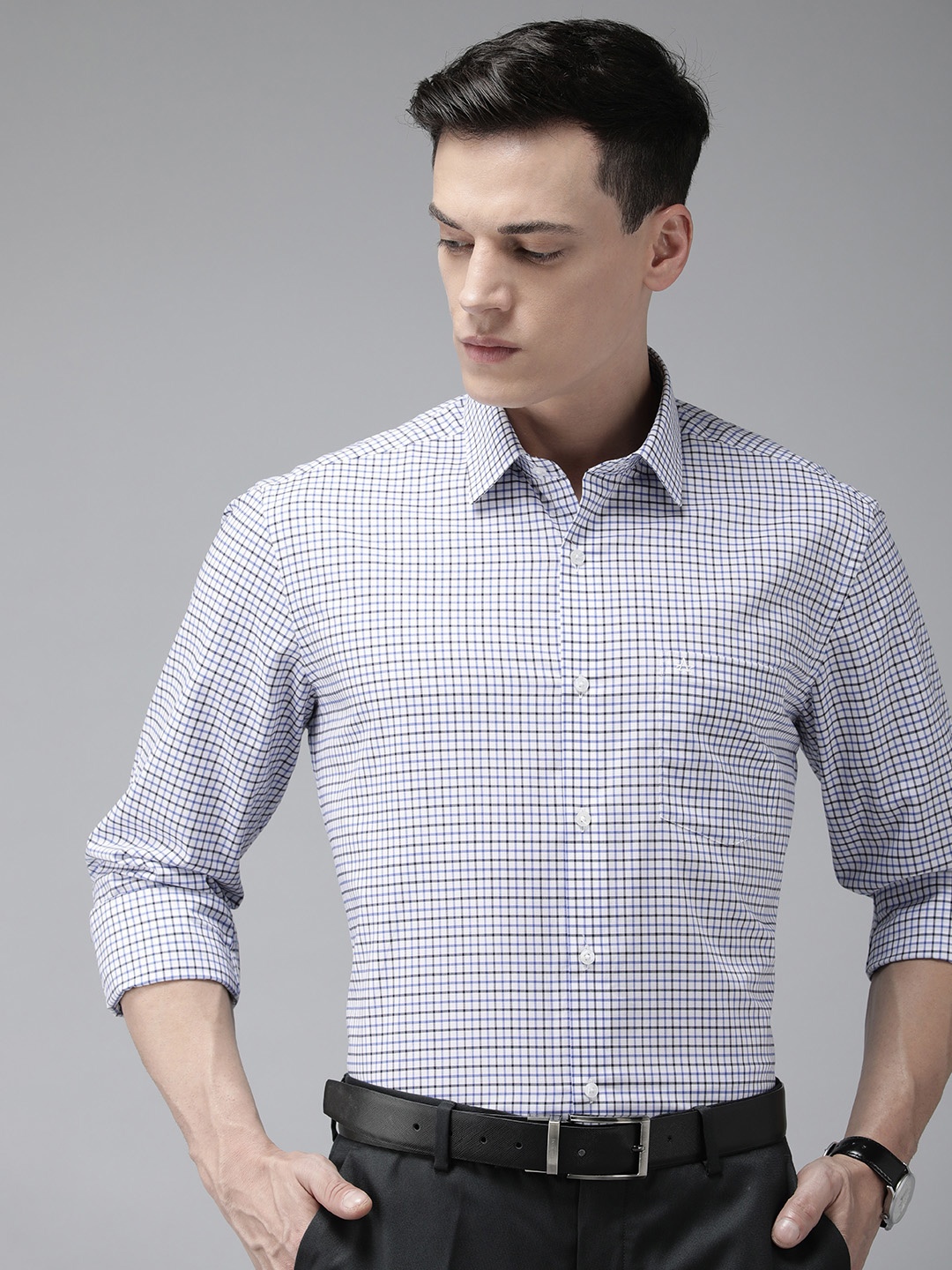 

Arrow Men White And Blue Original Slim Fit Micro Checked Pure Cotton Formal Shirt