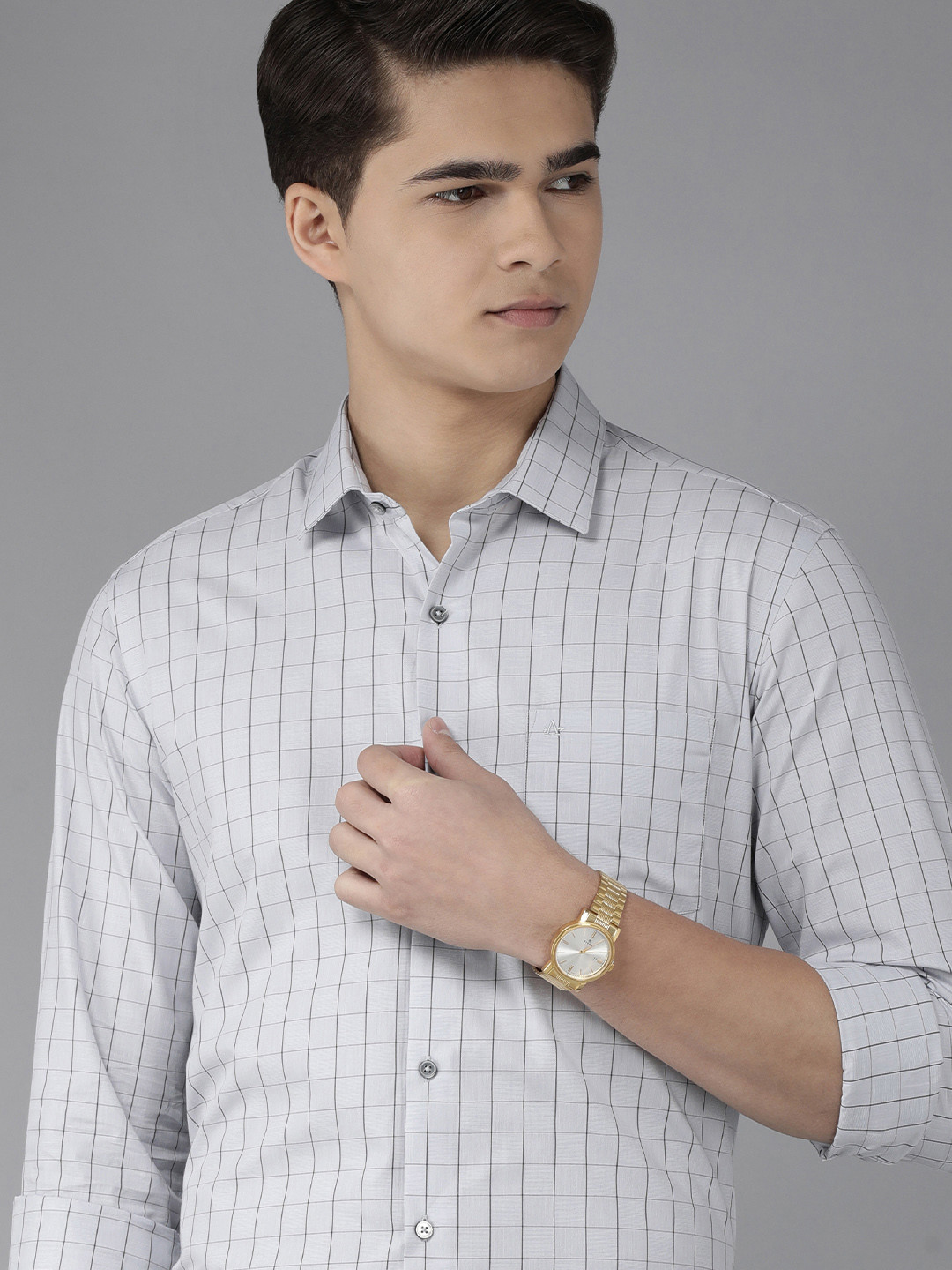 

Arrow Men Grey & Black Manhattan Slim Fit Grid Tattersall Checked Pure Cotton Formal Shirt