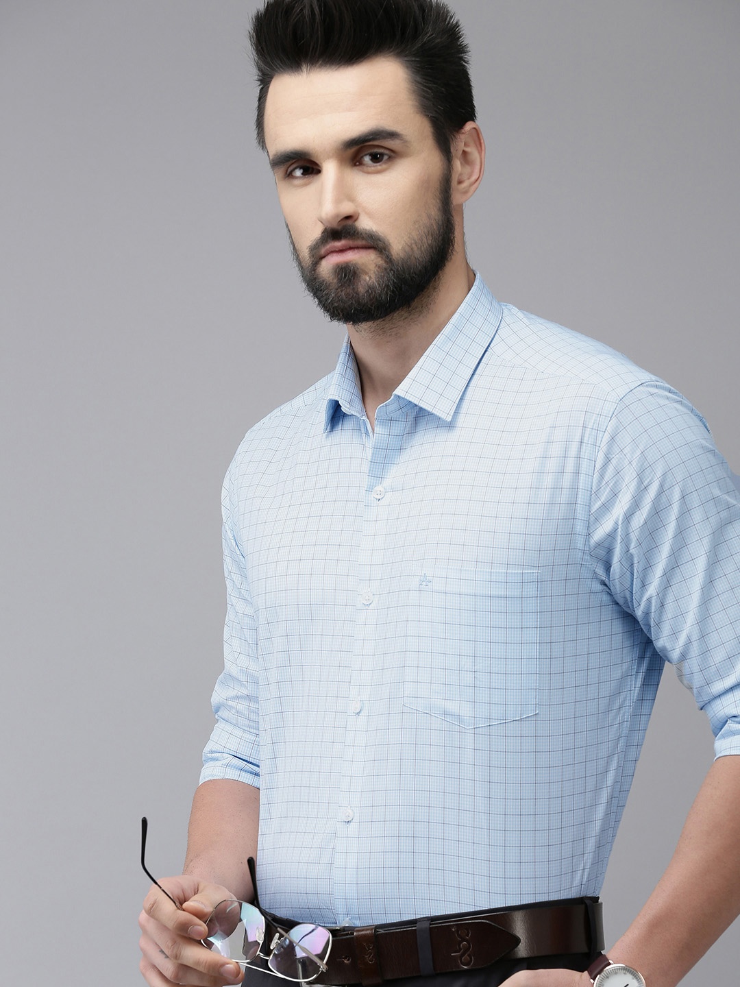 

Arrow Men Blue Pure Cotton Original Slim Fit Micro Checked Formal Shirt